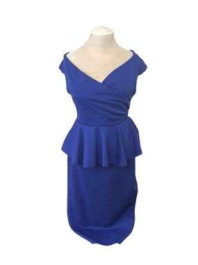 Women’s Royal Blue Off-Shoulder Peplum Sheath Dress